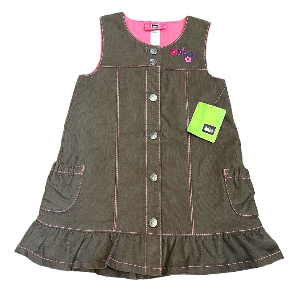 REI Corduroy Dress Quilted Lining Embroidered Toddler Summer Dress Outdoors